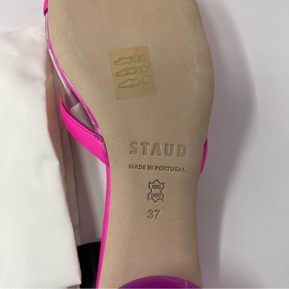 NIB Staud Simone Leather Clear Mules Shoes Bougainvillea - Picture 13 of 14